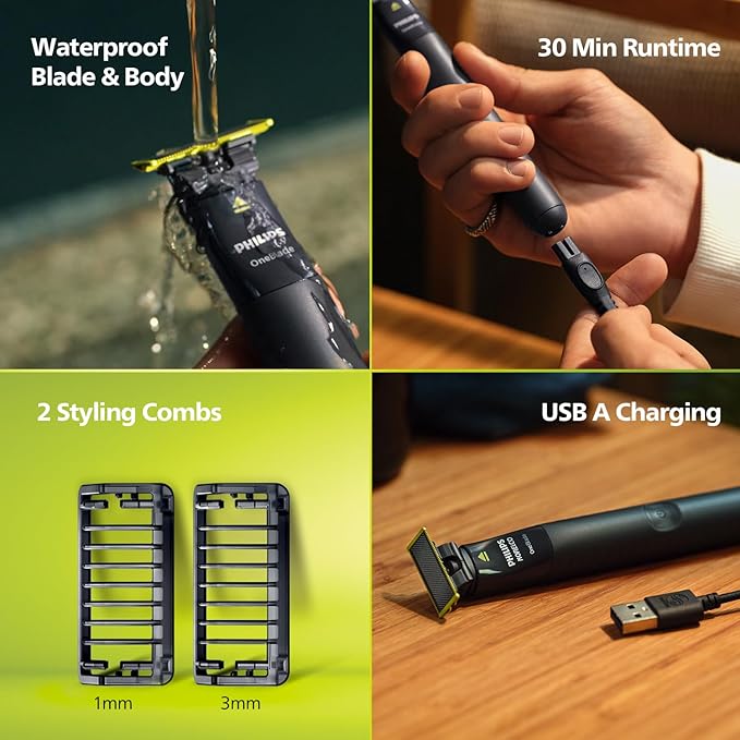 Philips OneBlade Face Hybrid Trimmer & Shaver QP1424/10 – Dual Protection, Wet & Dry Use, USB Rechargeable Philips OneBlade Face Hybrid Trimmer & Shaver QP1424/10 – Dual Protection, Wet & Dry Use, USB Rechargeable